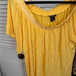 Torrid Yellow Ruched off the shoulder Short Sleeve Blouse